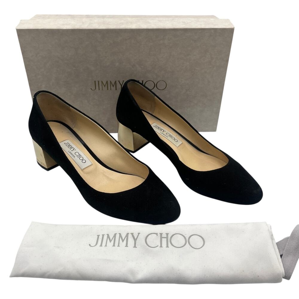 Jimmy Choo Block Heels Pumps Jessie 40mm Black Gold Size 39 / 9